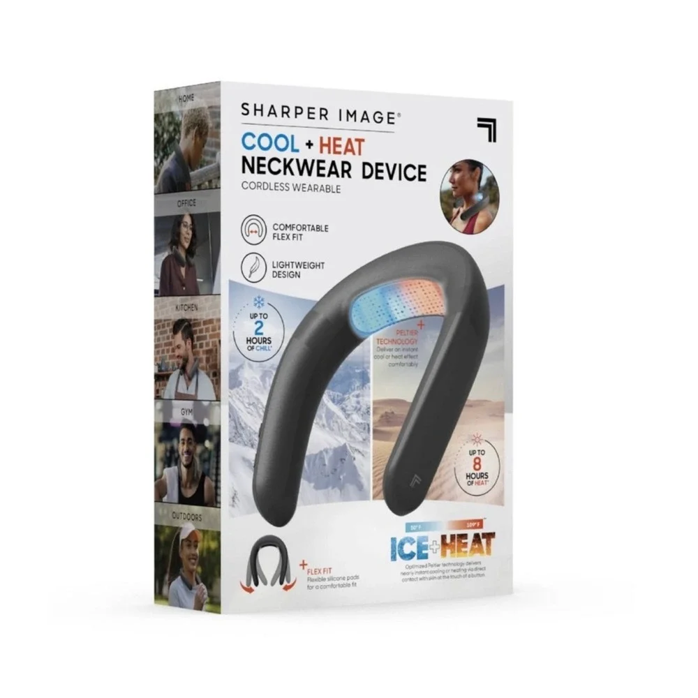 Sharper Image Cordless Cool & Heat Neckwear Device Black Rechargeable Portable